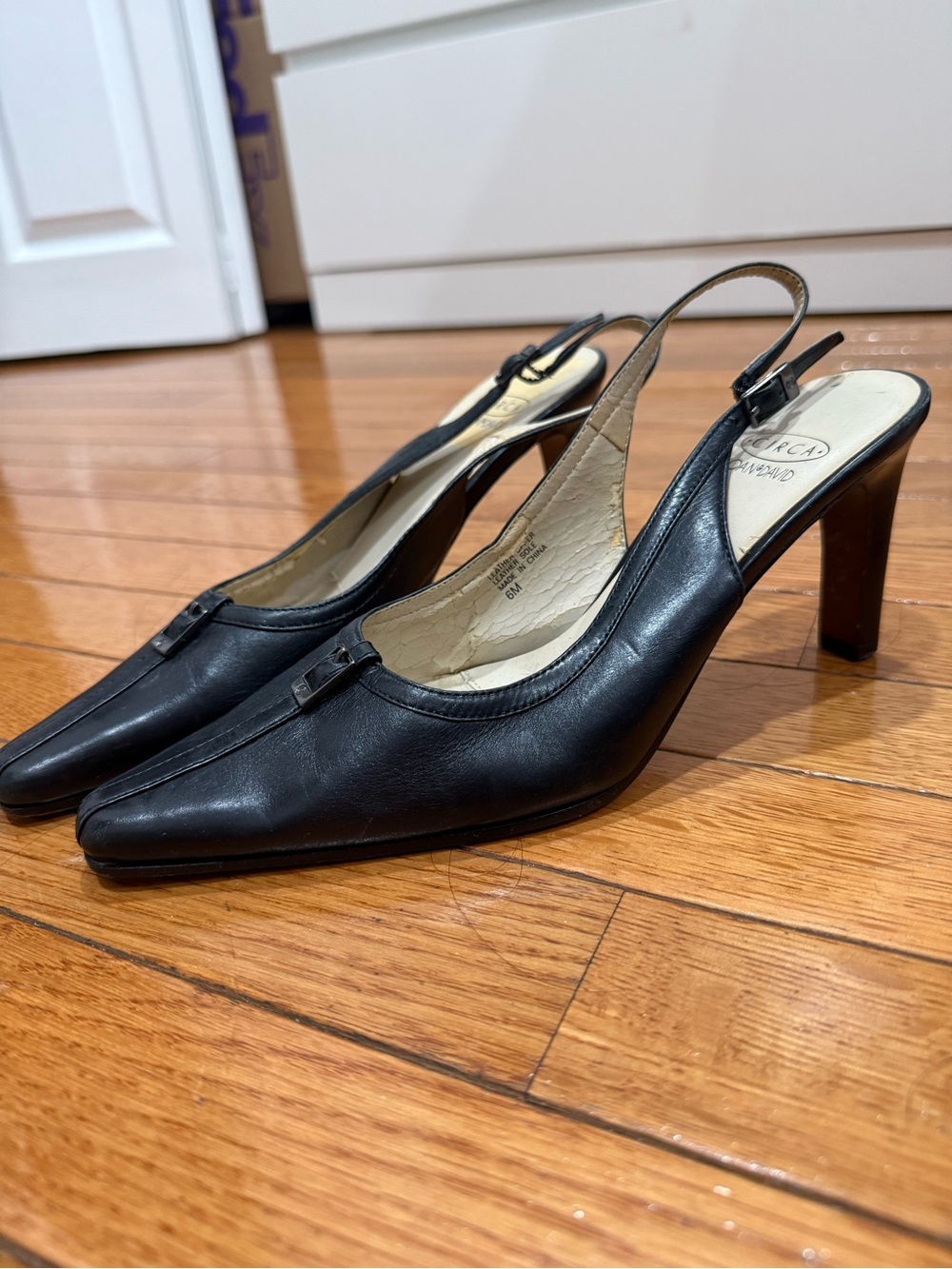 Joan & David Black Leather Slingback Heels